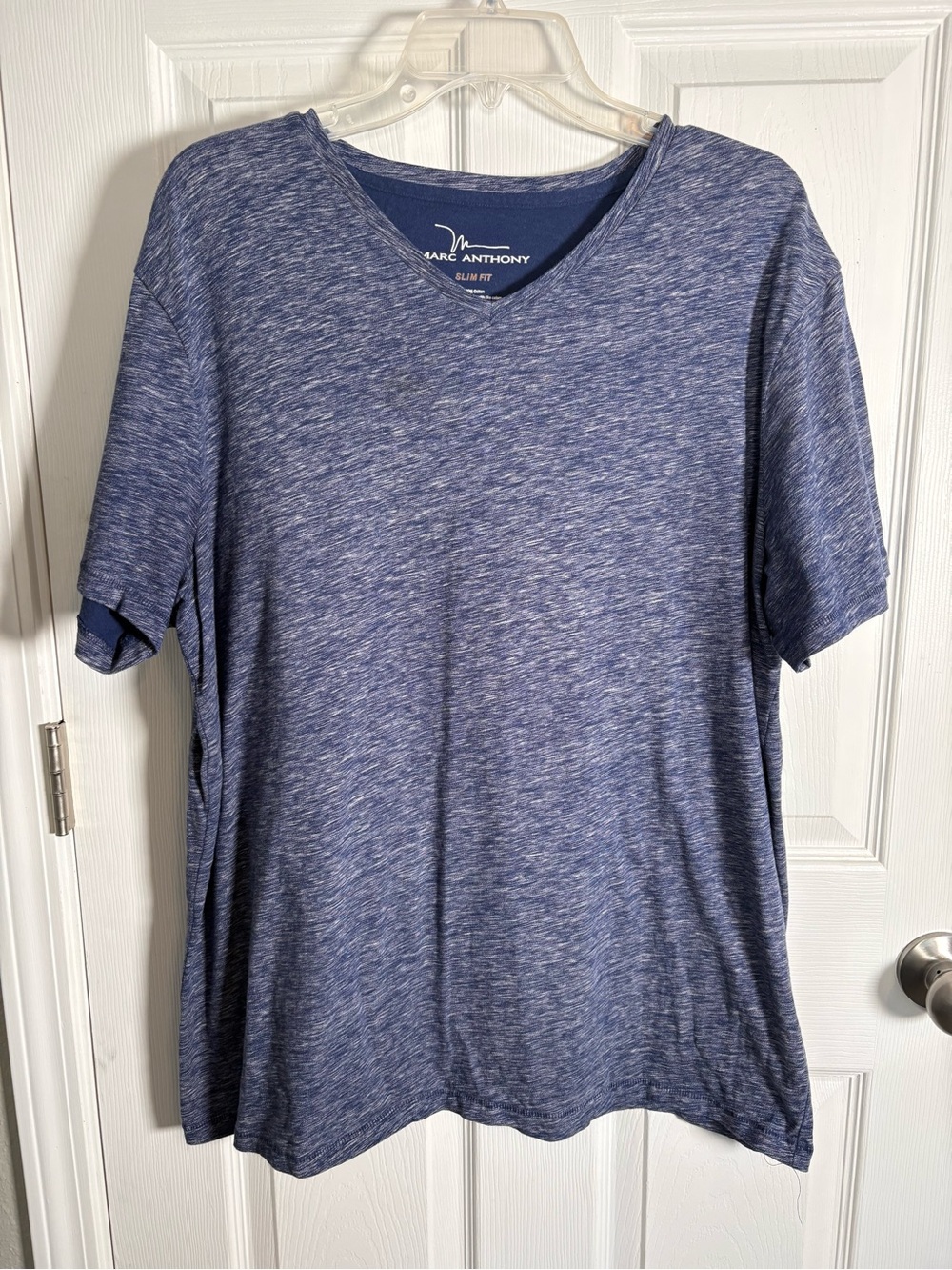 Marc Anthony Men’s Heathered Navy Blue V-Neck Tee Slim Fit Size XXL